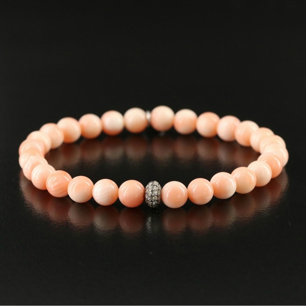 Sheryl Lowe Sterling Coral and Diamond Bracelet